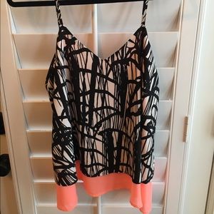 Black & coral spaghetti strap blouse
