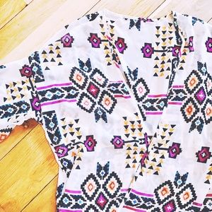 Tribal/Ethnic/Geometric Print Sheer Kimono