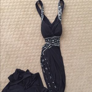 Beautiful full length prom dress, silver beading