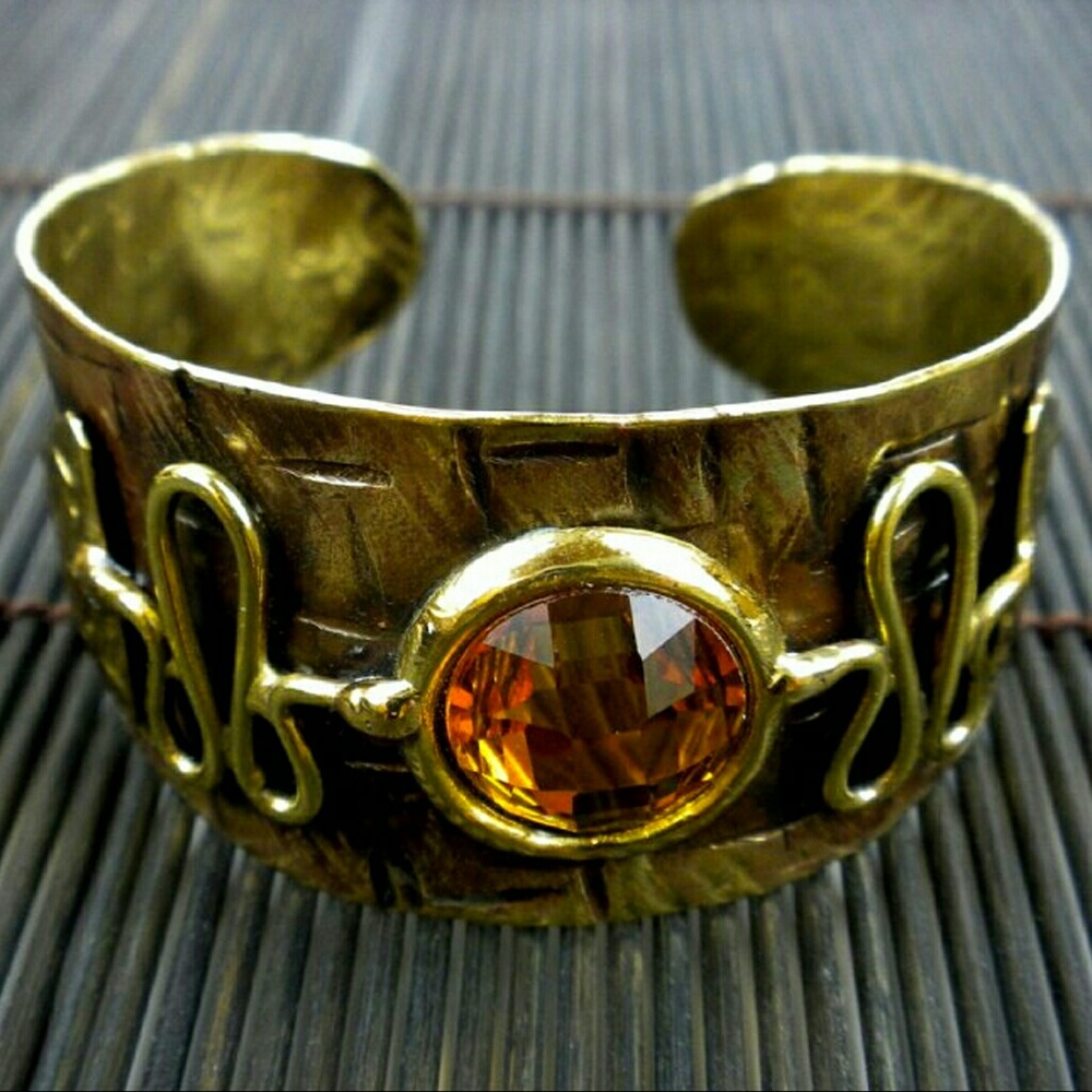 Handmade Brass Citrine Cuff Bracelet