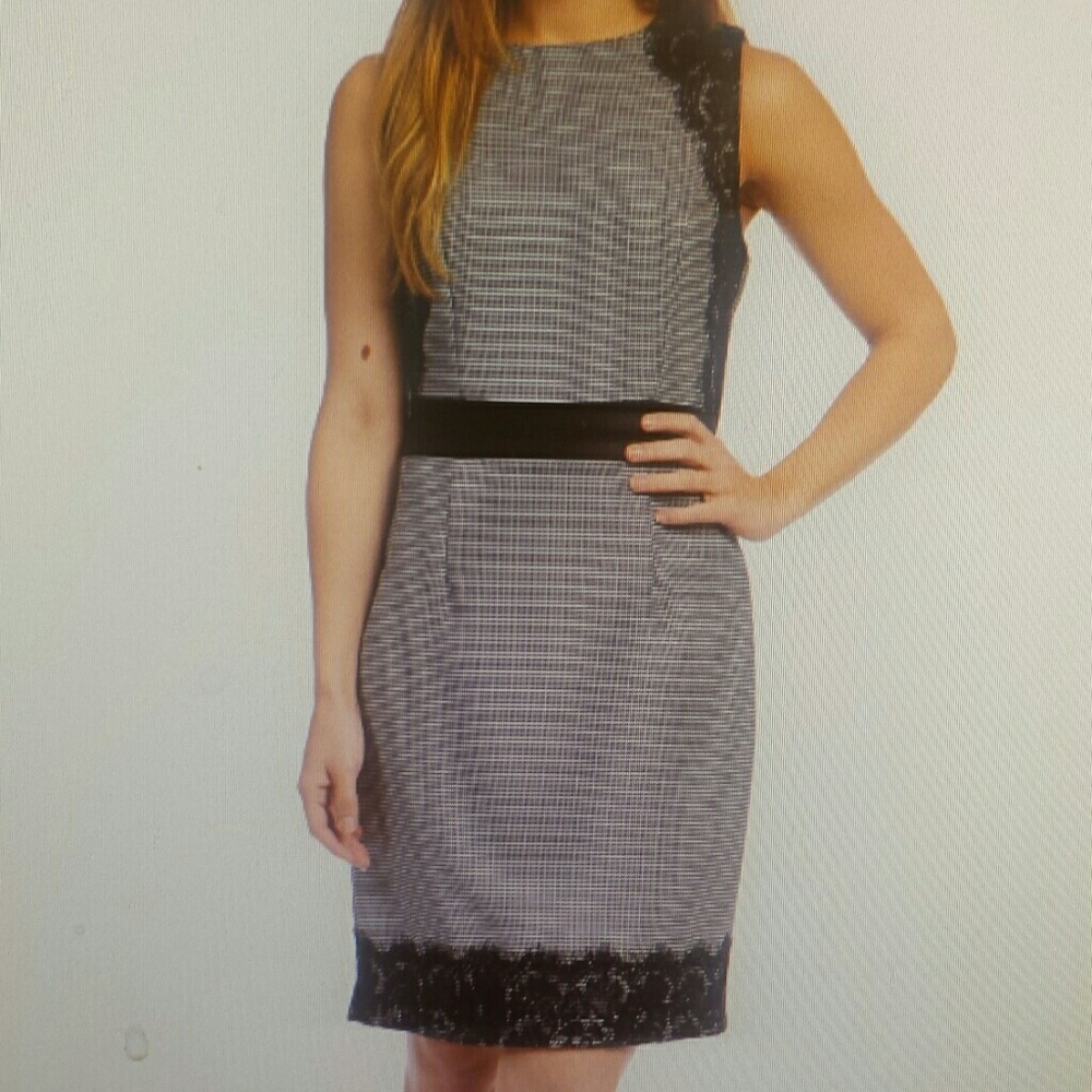 Black Stripe Lace-Trim Sleeveless Dress