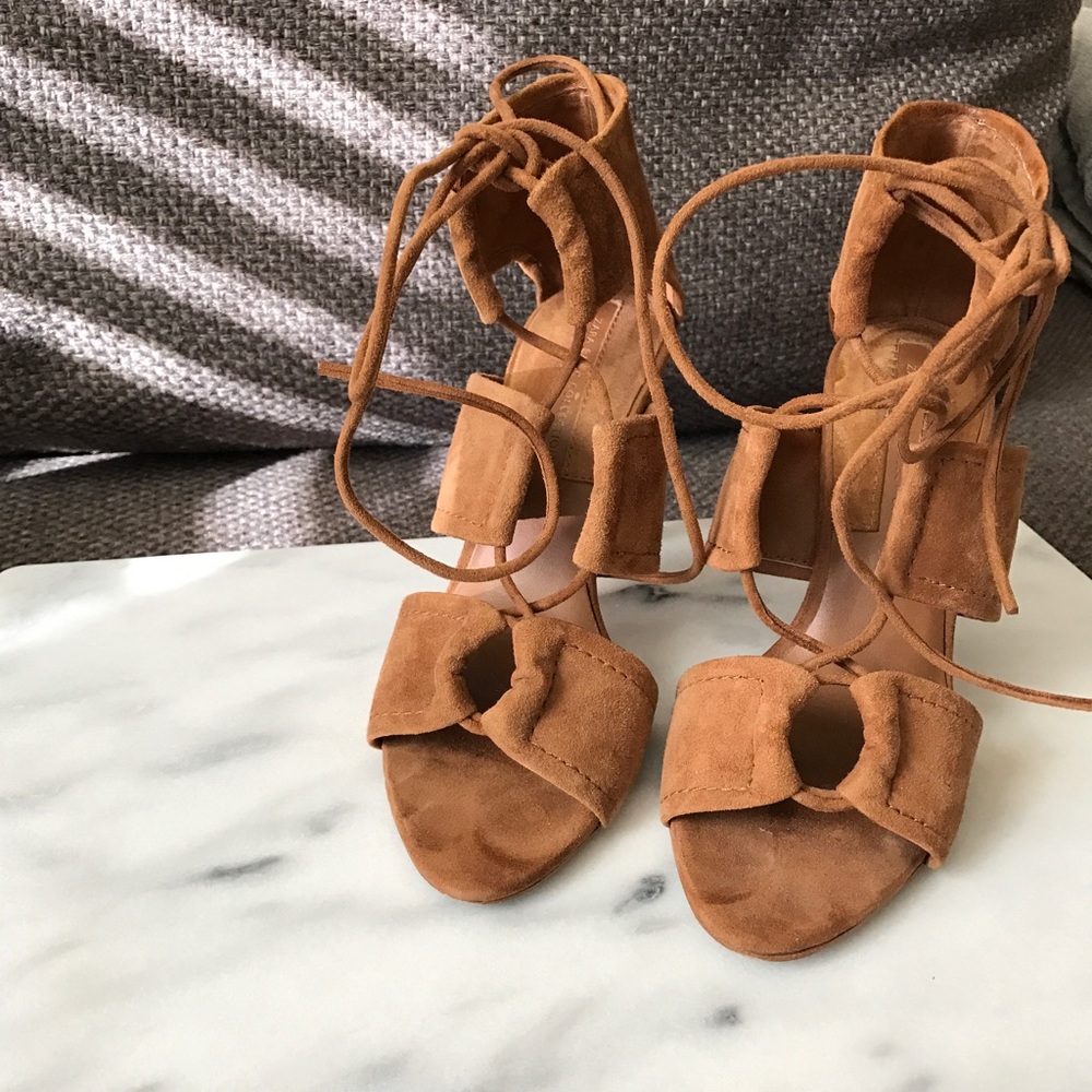 Zara Suede Tan Lace-up Sandals