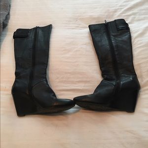 Black tall Nine West wedge leather boots