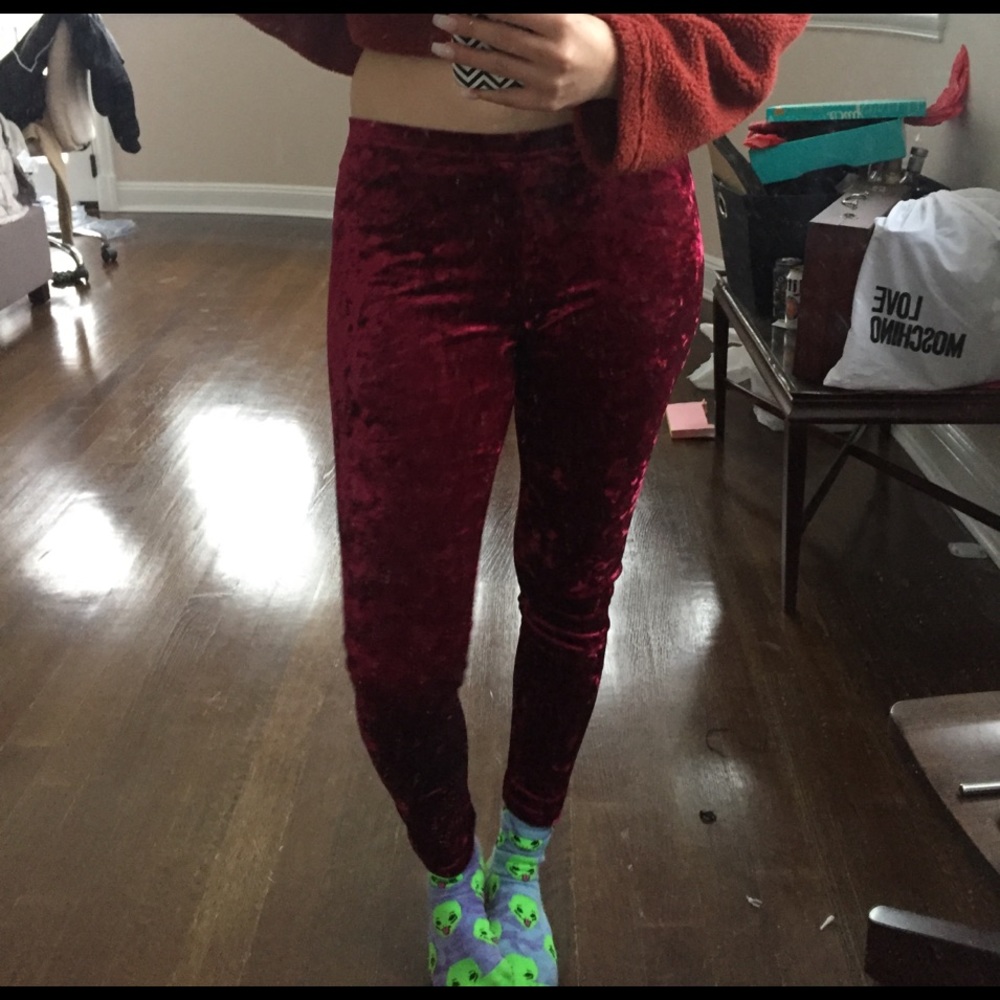 crushed red velvet leggings