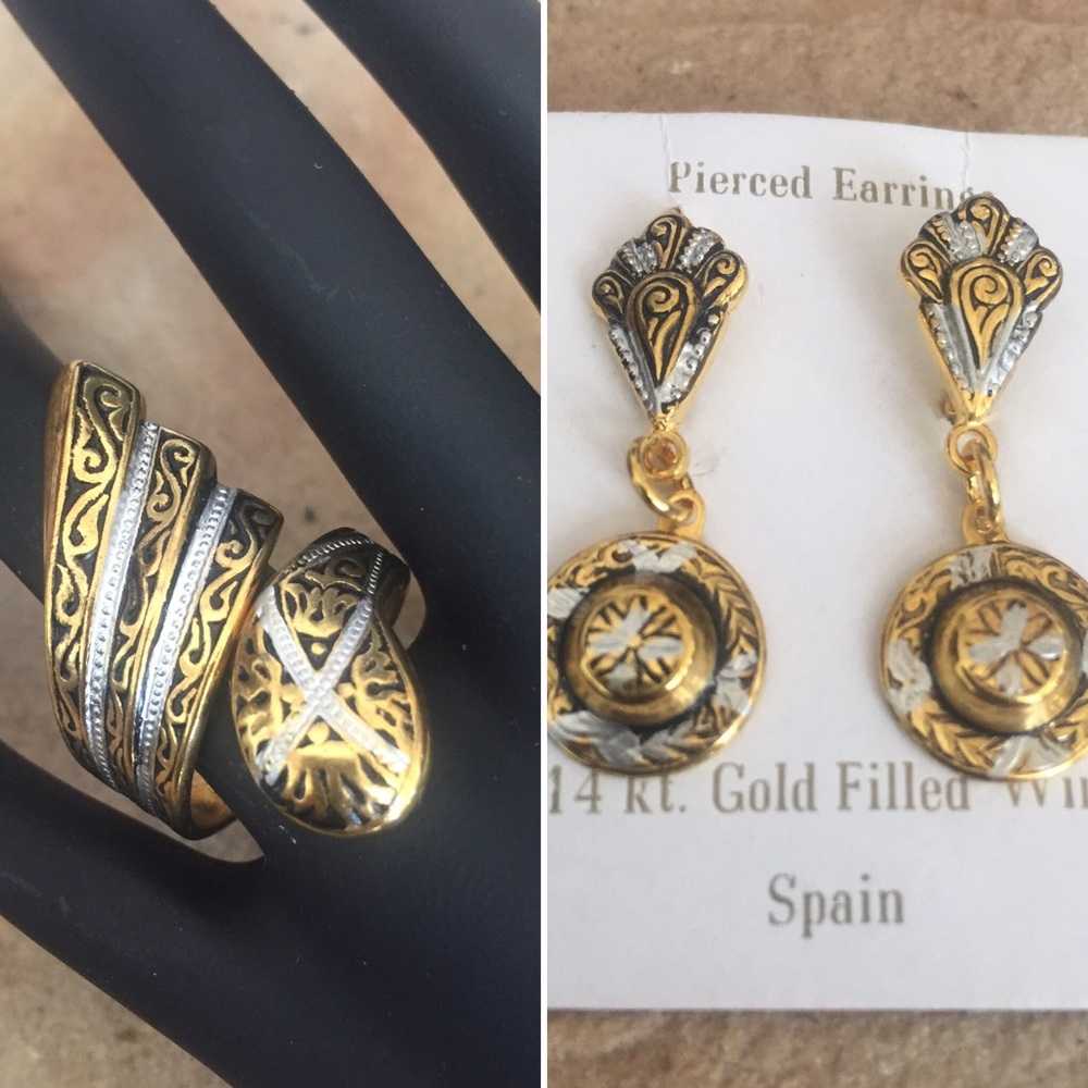 Vintage Filigree Statement Ring and Earrings Set