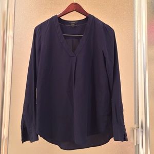 RESERVED J Crew Navy Blue V Neck Silk Blouse. 00