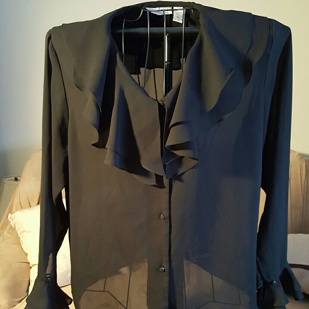 #B008.  Shear blouse with ruffles