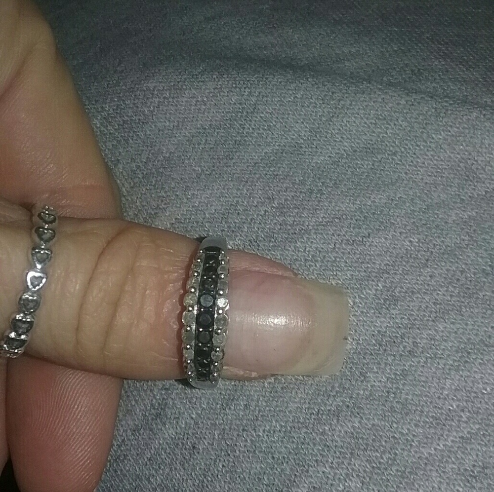 Black and white dainty little sterling silver ring