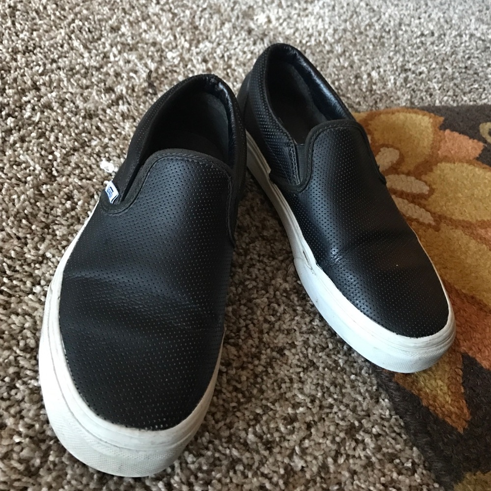 Black leather slip on vans