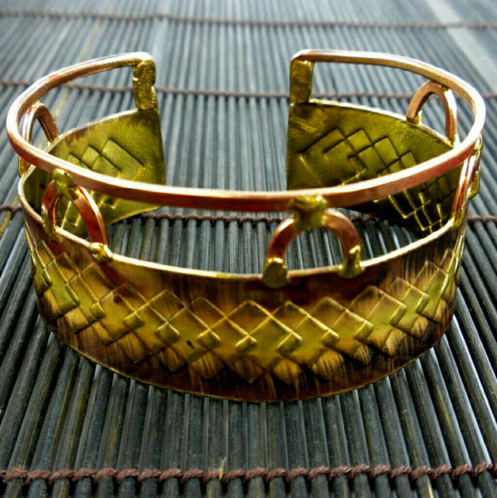 Handmade Brass & Copper Diamond Cuff Bracelet