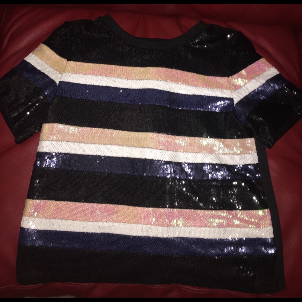 Navy blue,light pink, black && white sequin shirt!