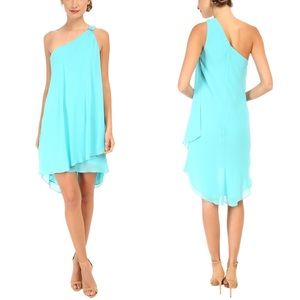 Laundry by Shelli Segal blue one shoulder dress