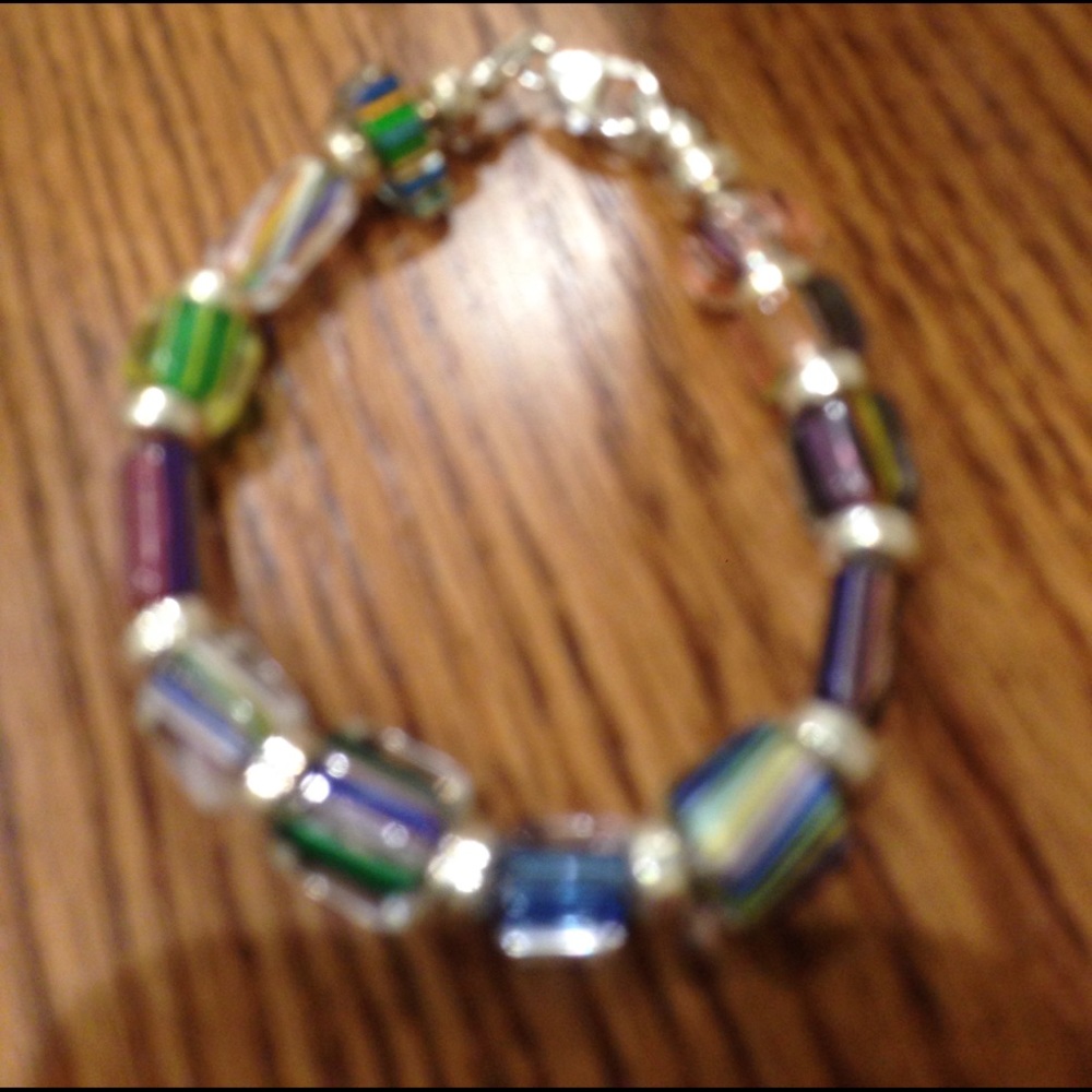 Glass and silver bracelet