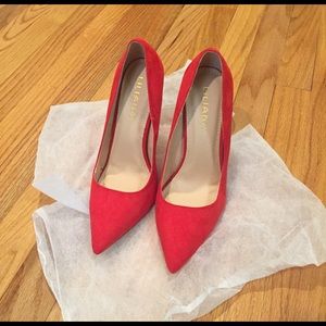 New w/o box 5" high heel red suede shoes.