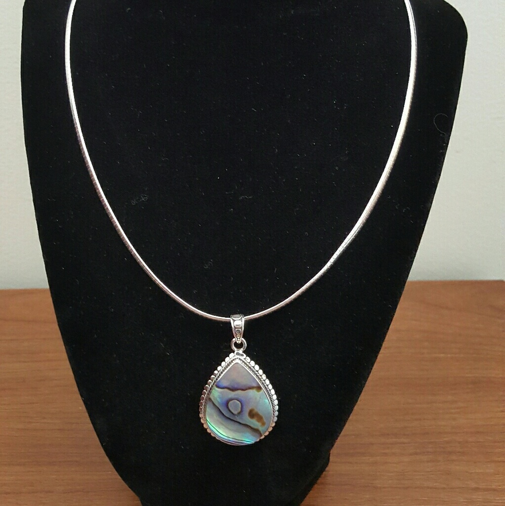925 Sterling silver abalone shell necklace