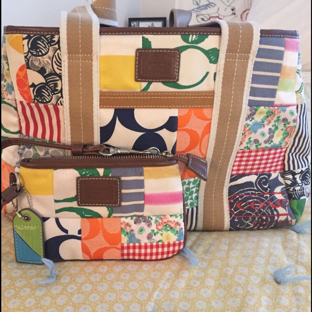 Coach patchwork purse with matching wristlet