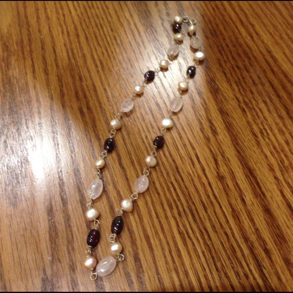 Garnet, rose quartz and pearl necklace (costume)