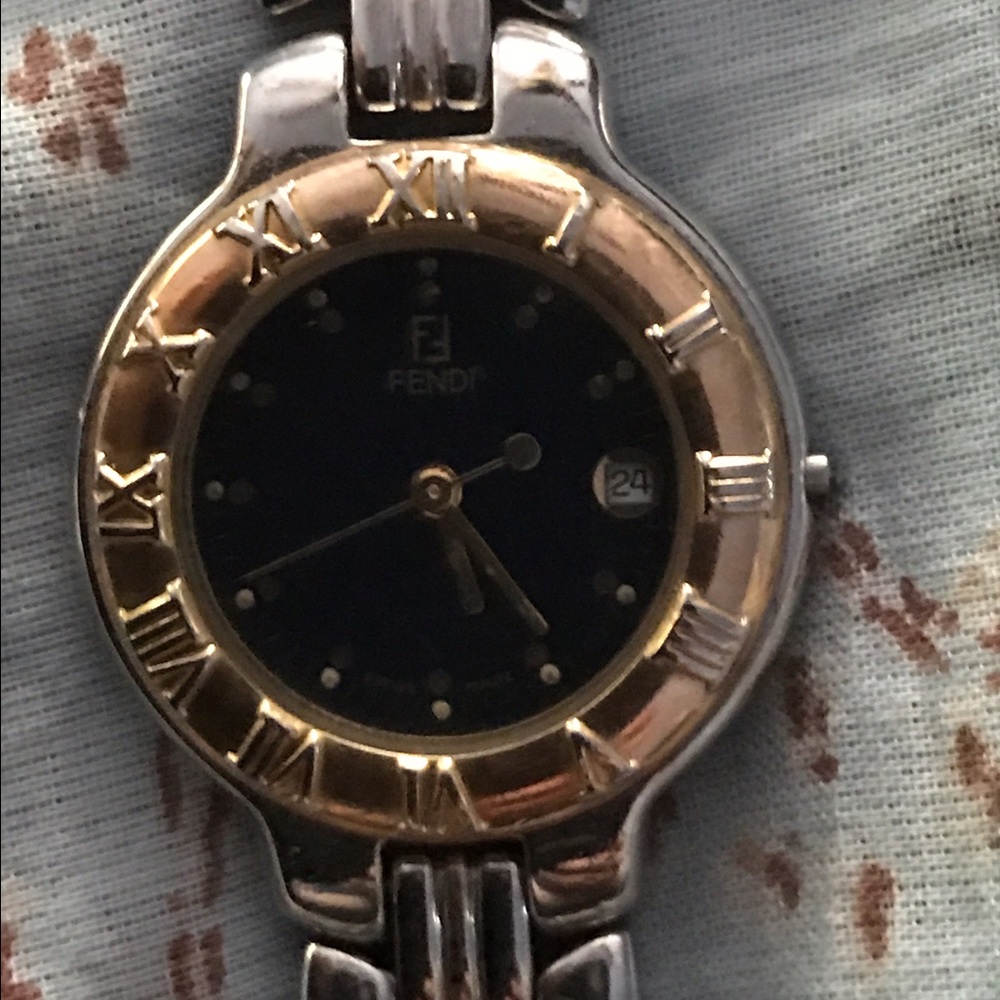 Fendi silver/gold blue face watch