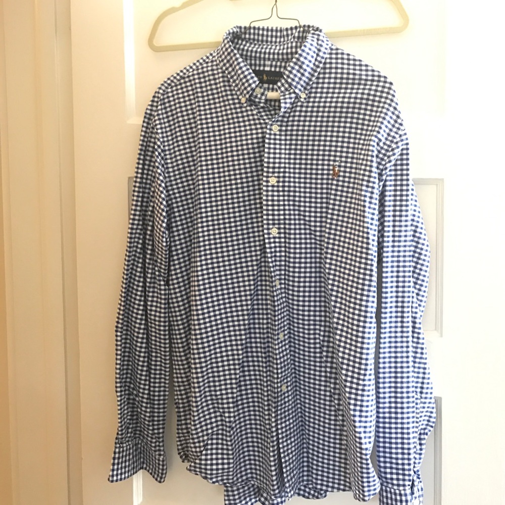 Men's polo button up plaid shirt