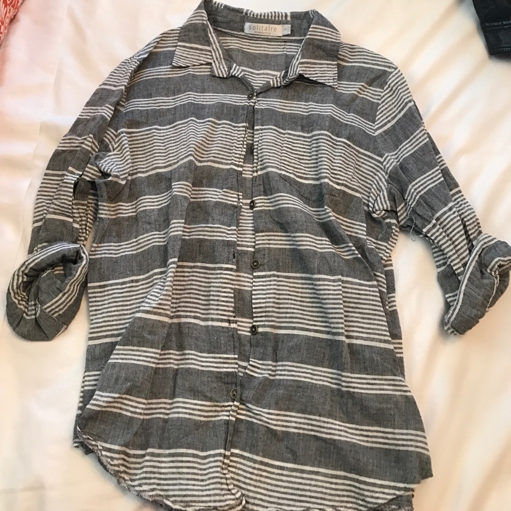 Gray striped button up