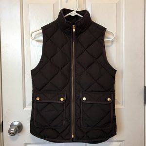 Jcrew Black Quilted Puffer Vest w/ Gold Detail