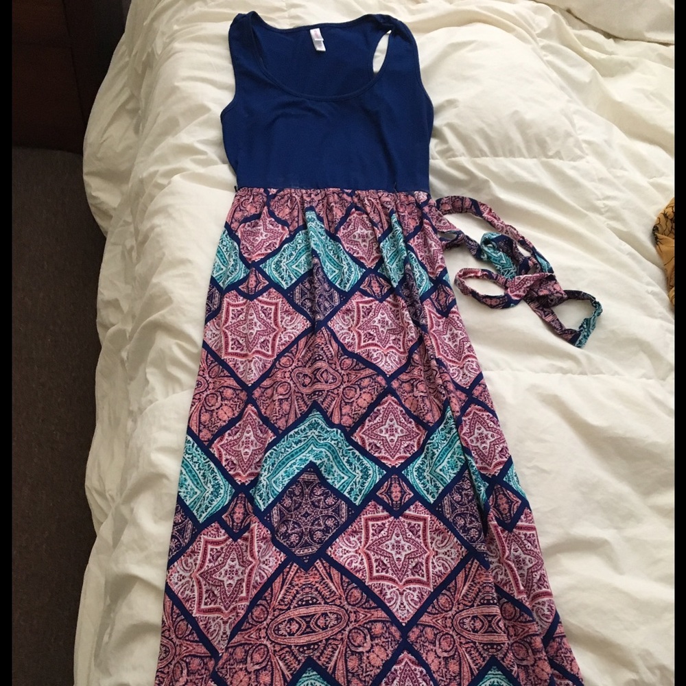 Blue & pink maxi dress