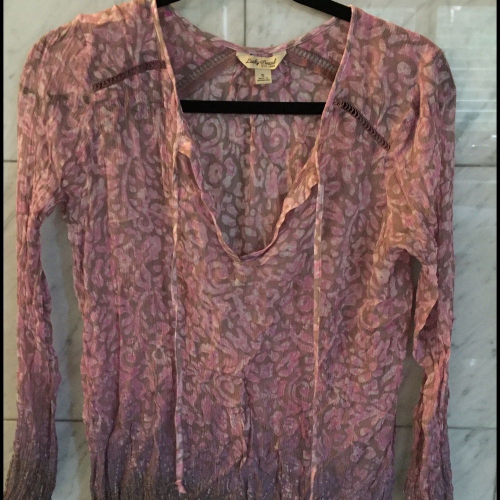 Lucky Brand pink, white and gray blouse
