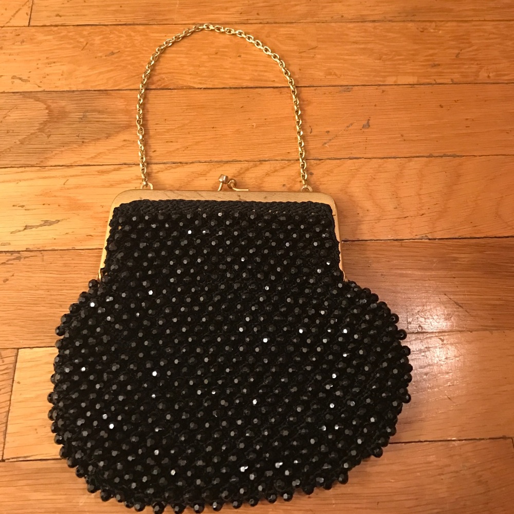 Vintage Made In Italy Beaded Black Clutch