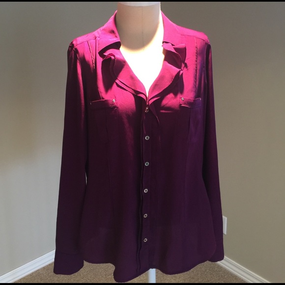 White House Black Market Tops - White House Black Market Button Down Ruffle Lapel