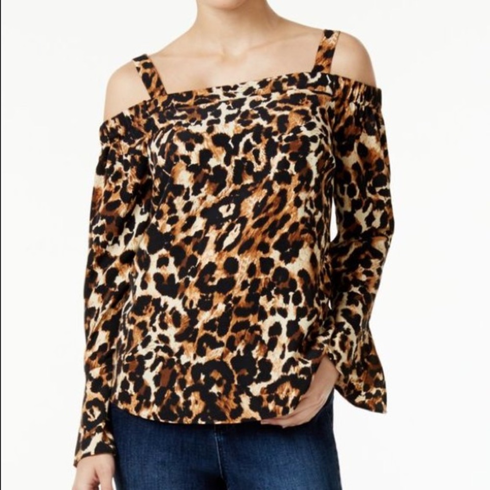 Thalia Leopard Off Shoulder Bell Sleeve NWT Large