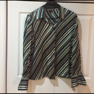 Silk diagonal stripe button down shirt