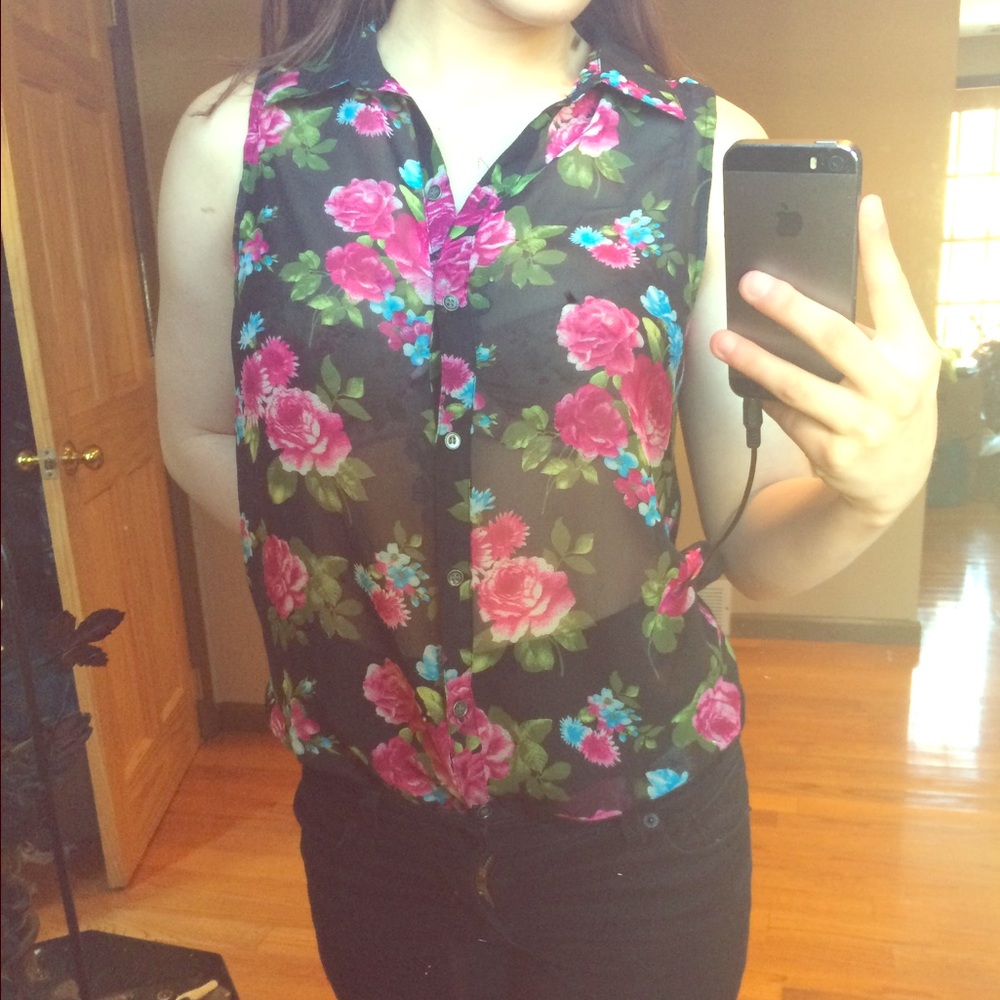 Sheer floral button up