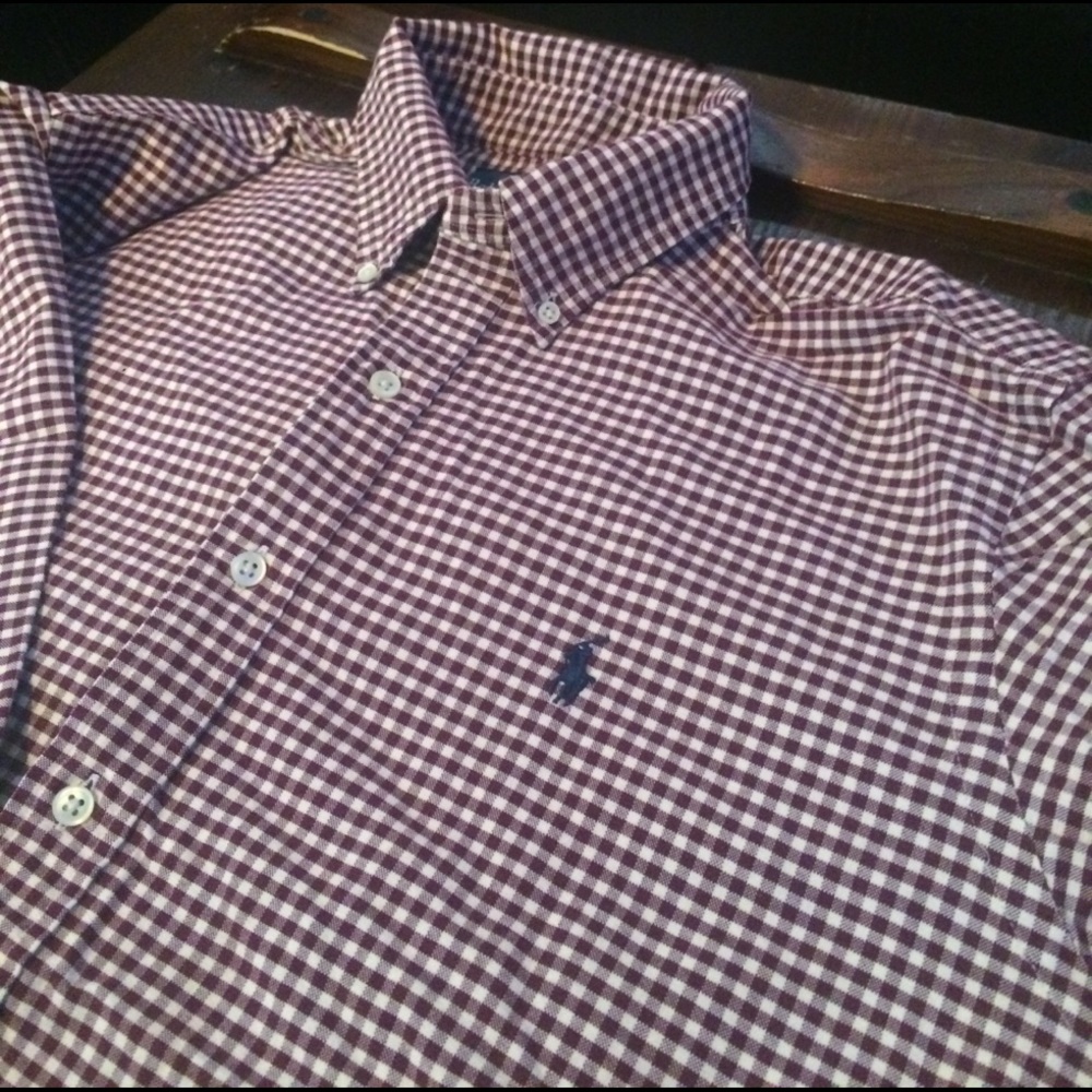 Men's Ralph Lauren polo maroon plaid Oxford