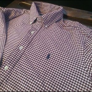 Men's Ralph Lauren polo maroon plaid Oxford