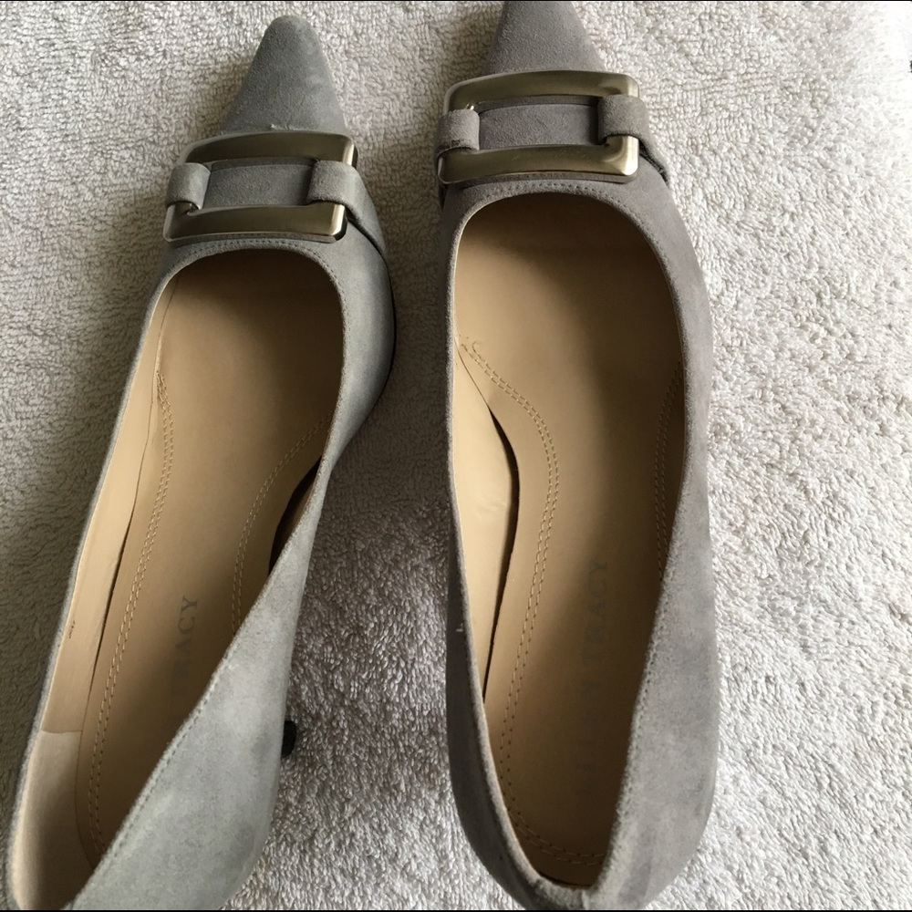 Gray suede pumps