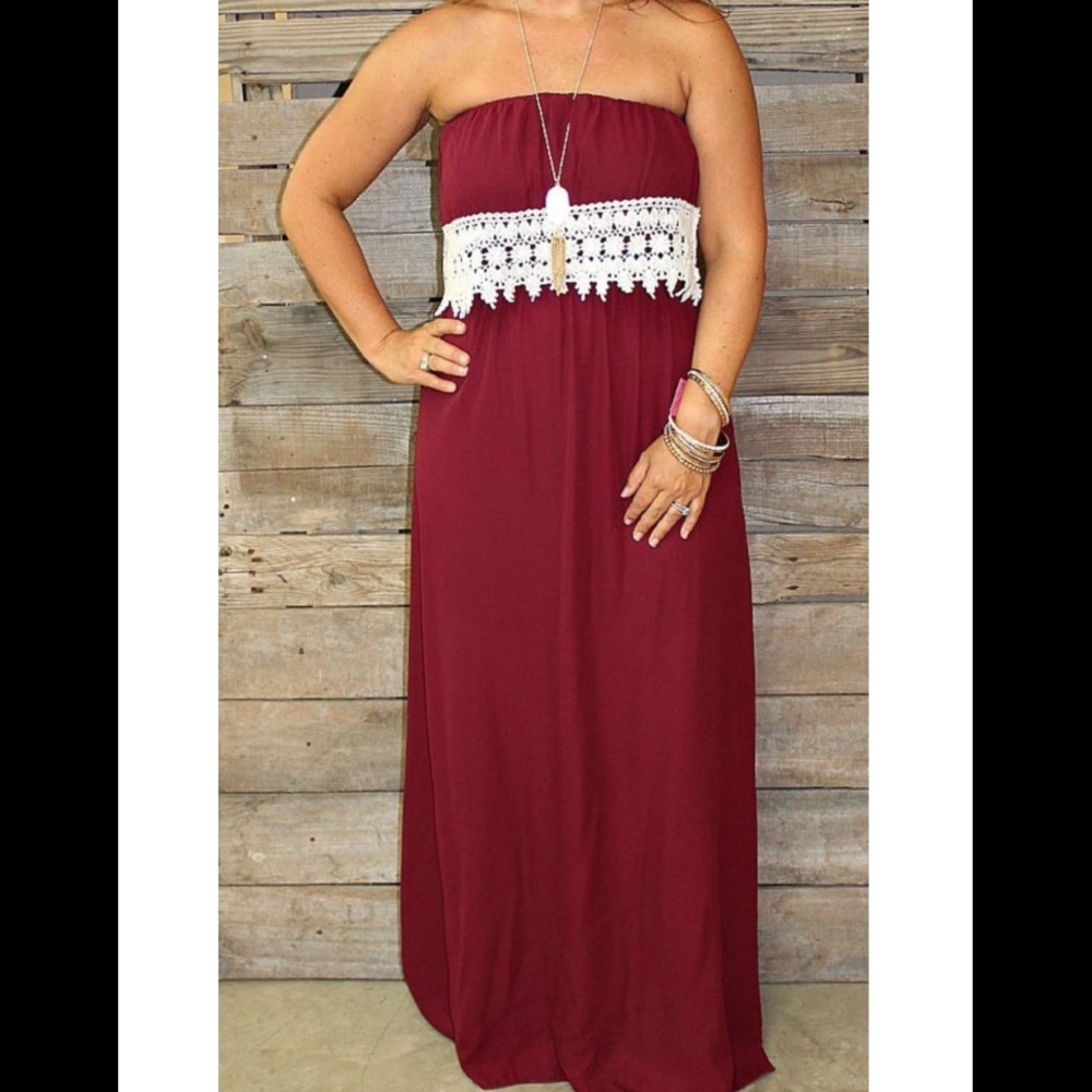 Garnet and White Lace Maxi Dress