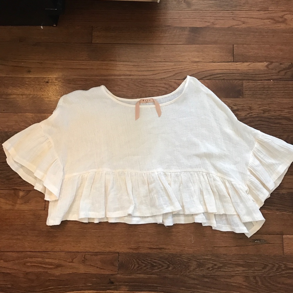 Ecru crop ruffle top cream