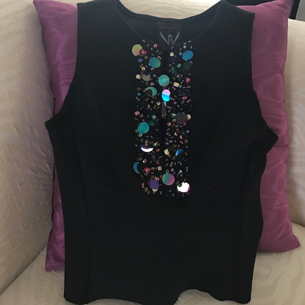 Black Sleeveless Top with Multi Color Beading