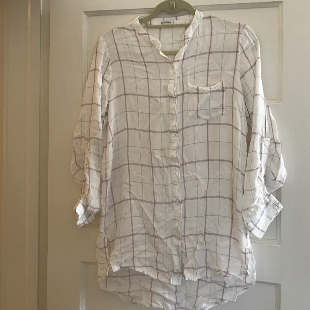 Pink gray plaid button up