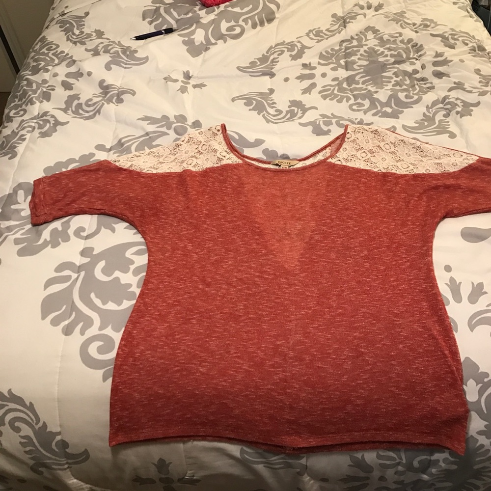 Decree burnt orange blouse with lace inserts!