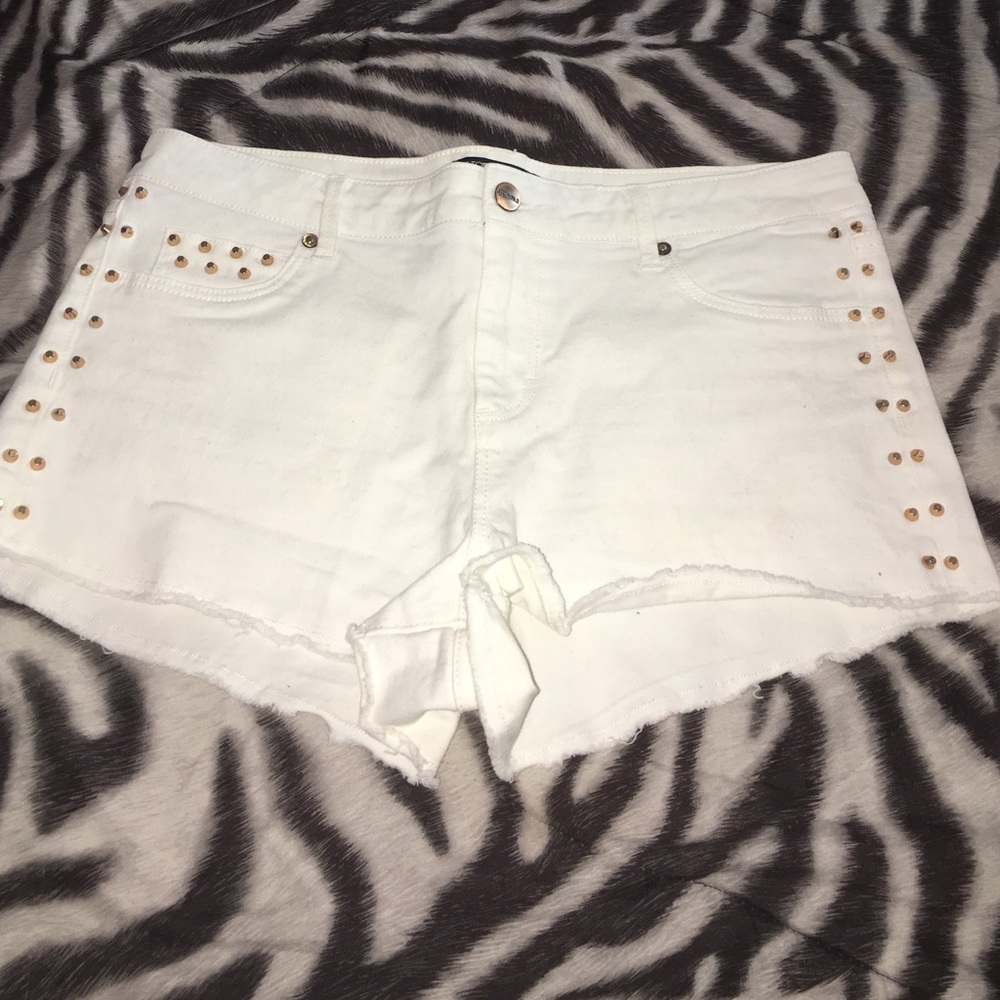 White Fringe Studded Shorts