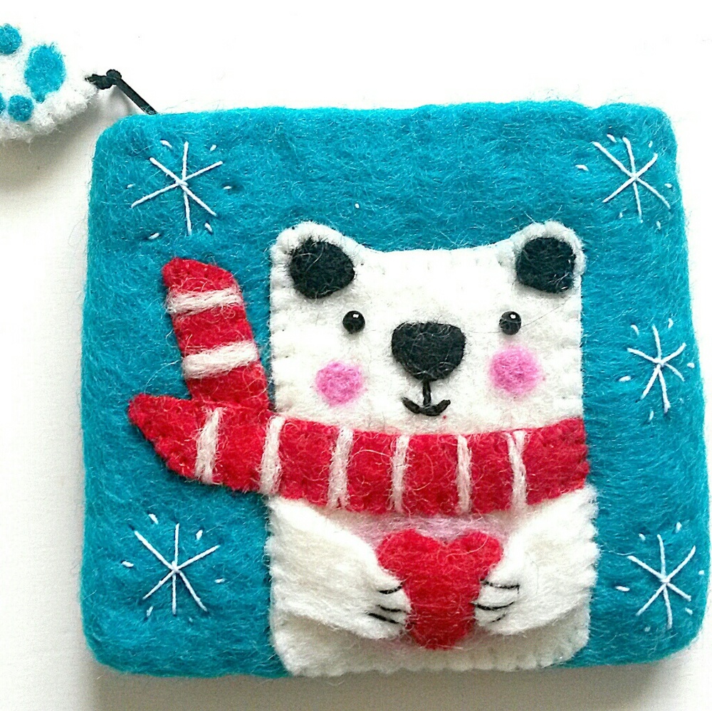 Handmade Polar Bear Felt Purse