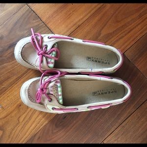 Pink and green sperry topsiders