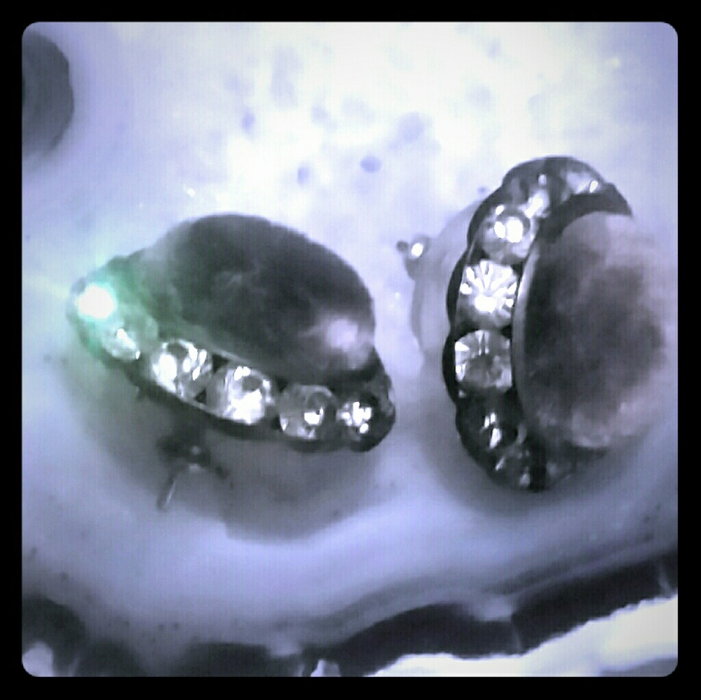 Vintage Oversized Gray Velvet & Crystal Studs