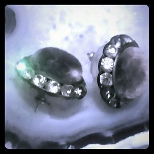 Vintage Oversized Gray Velvet & Crystal Studs