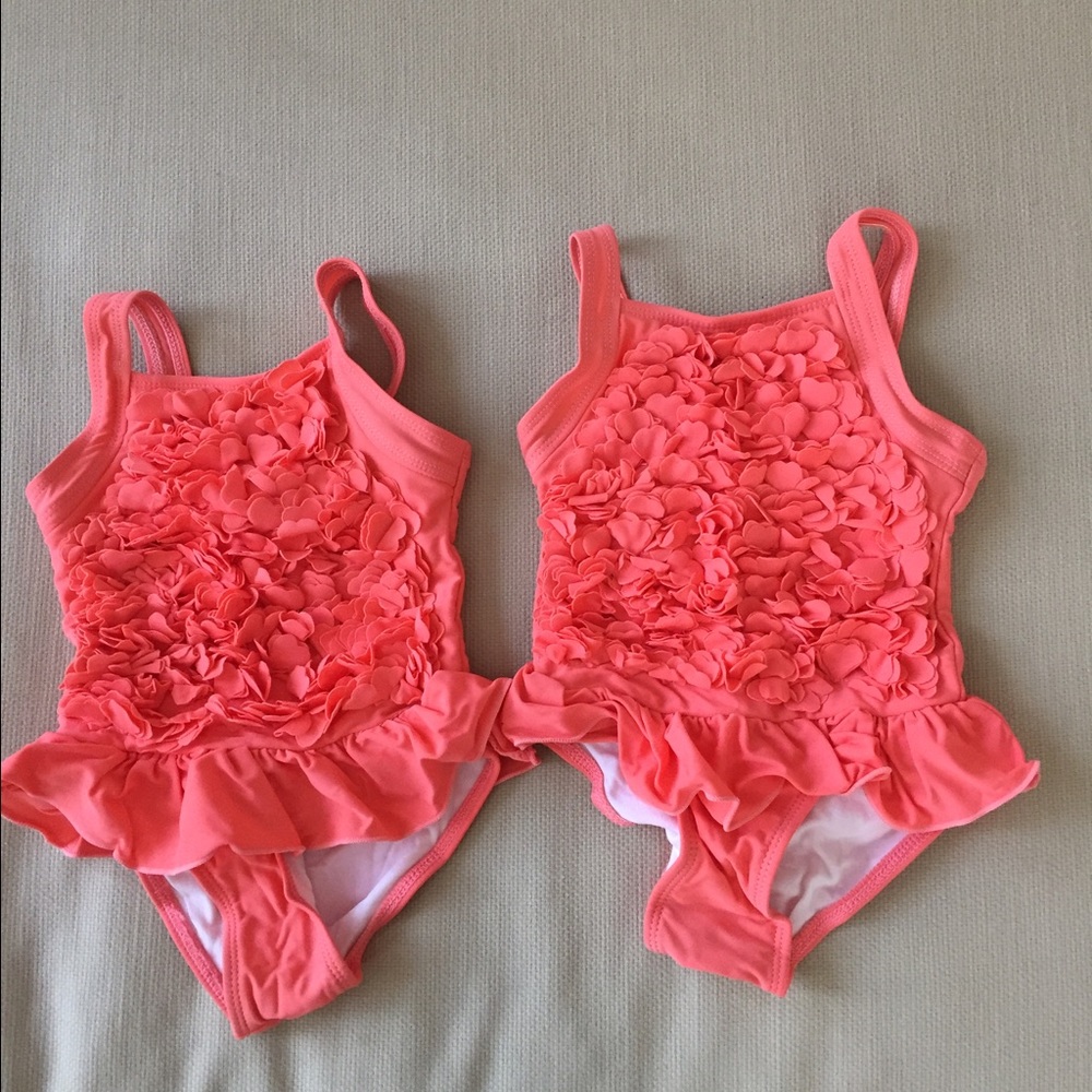 Little me coral one piece twins swim suit 18-24T 2
