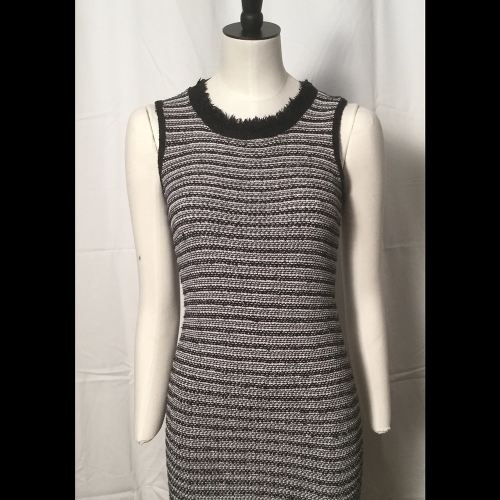 Anne Klein Black & White Sheath Dress with fringe