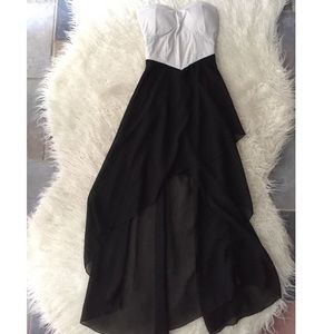 Super cute strapless, hi-low dress!