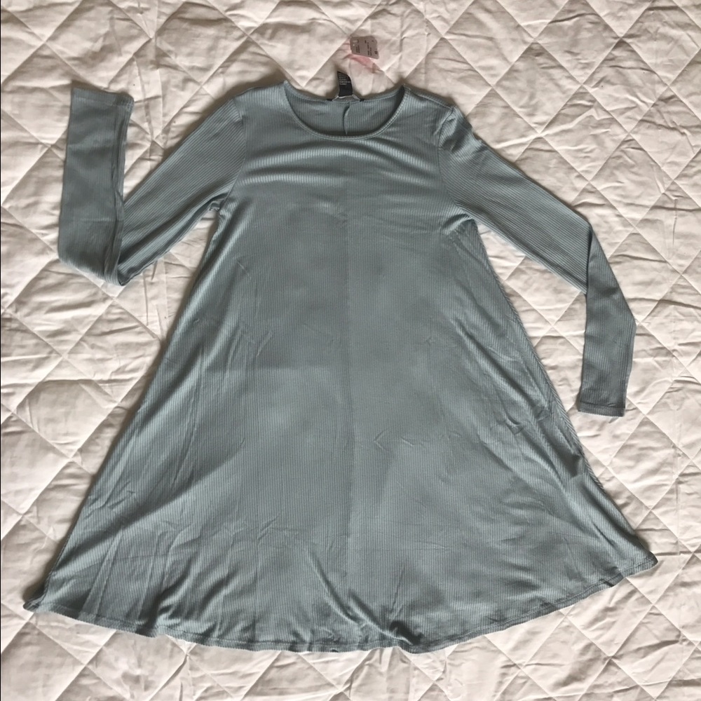 Blue long sleeve ribbed dress