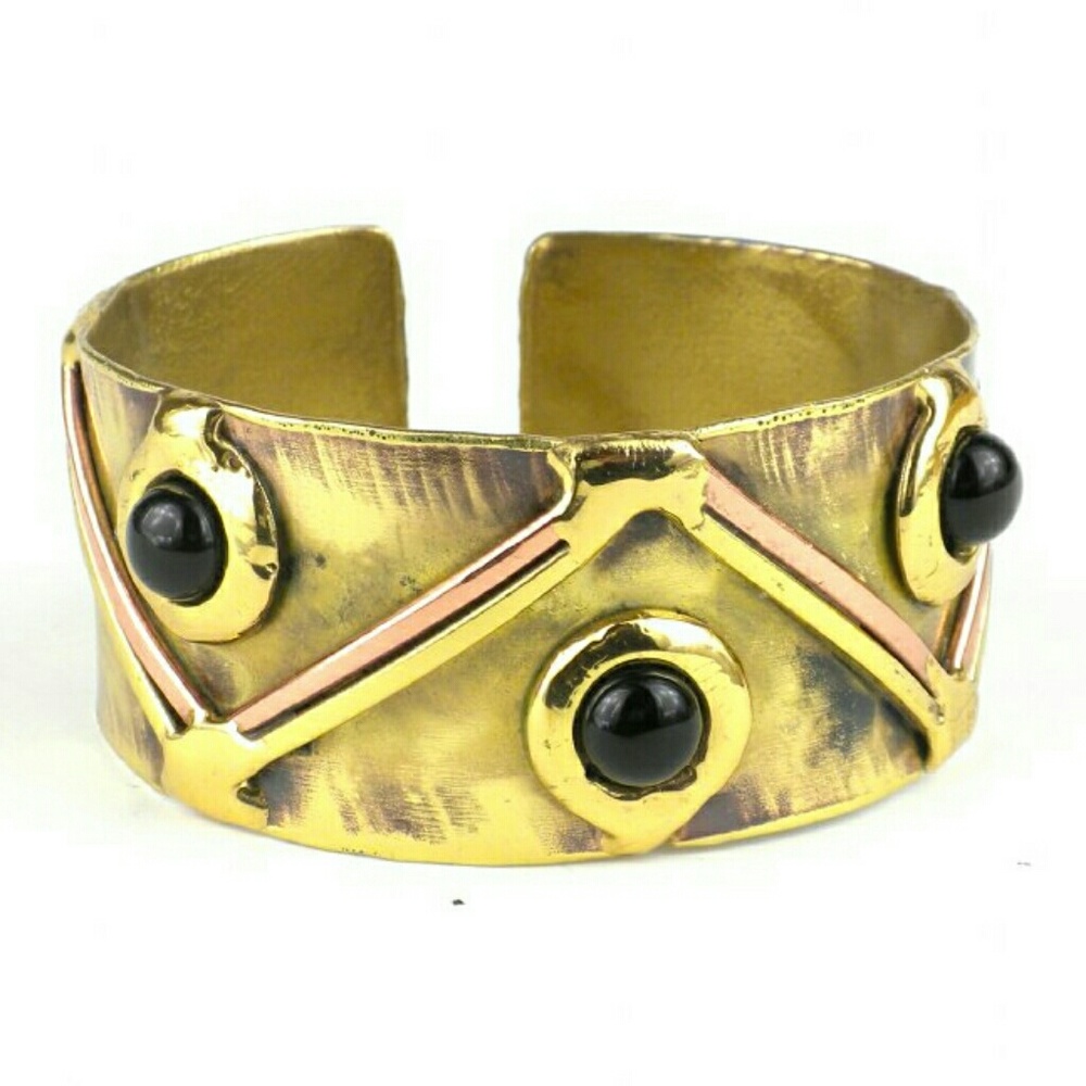 Handmade Brass and Copper Onyx Cuff Bracelet